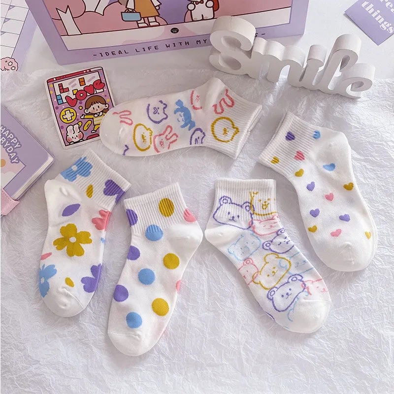 Tất vớ nữ cổ thấp cotton mỏng thoáng hoạ tiết Thỏ Gấu nhiều màu dễ thương