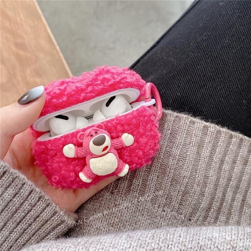 Case Airpods 1/2 /Pro Vỏ Ốp Tai Nghe Hình Gấu Hồng Cục Bông Xinh - Mr.Case AirPods