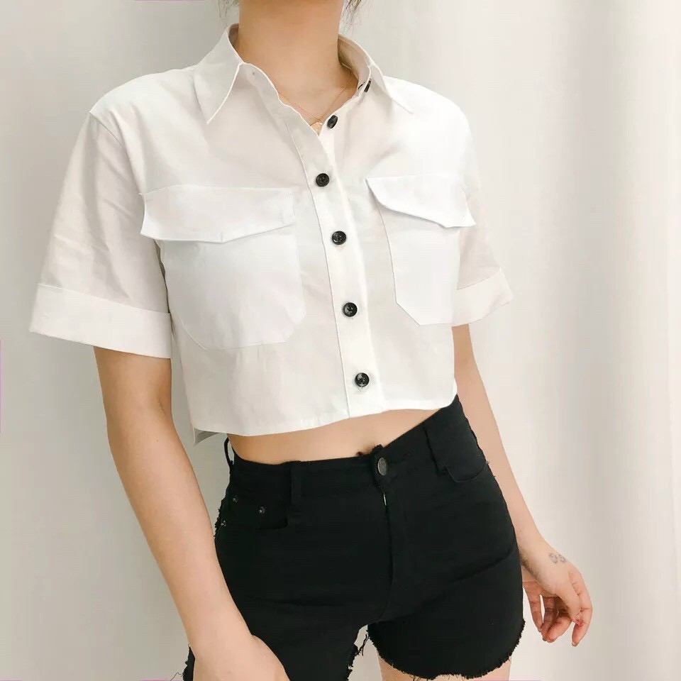 Áo somi kiểu croptop + ảnh thật
