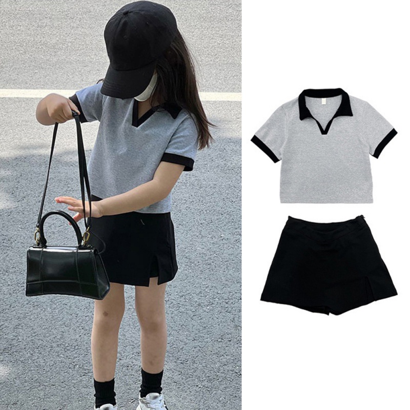 Set Áo Thun Ngắn Tay + Chân Váy Đen Thời Trang Hè Cho Bé Gái