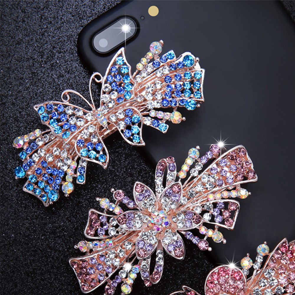 Kẹp tóc kim loại họa tiết bướm và hoa đính đá thanh lịch