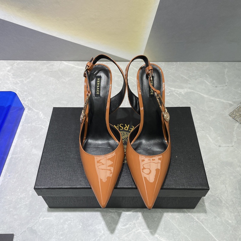 VERSACE Giày Cao Gót Da Cừu Hở Ngón Có Khóa Cài Phía Sau Thời Trang Tiệc Tùng Quyến Rũ Cho Nữ