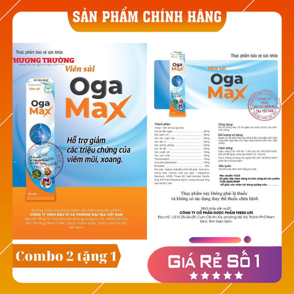 [COMBO 3 SẢN PHẨM ] - VIÊN SỦI OGA MAX - HỖ TRỢ VIÊM MŨI DỊ ỨNG, VIÊM XOANG