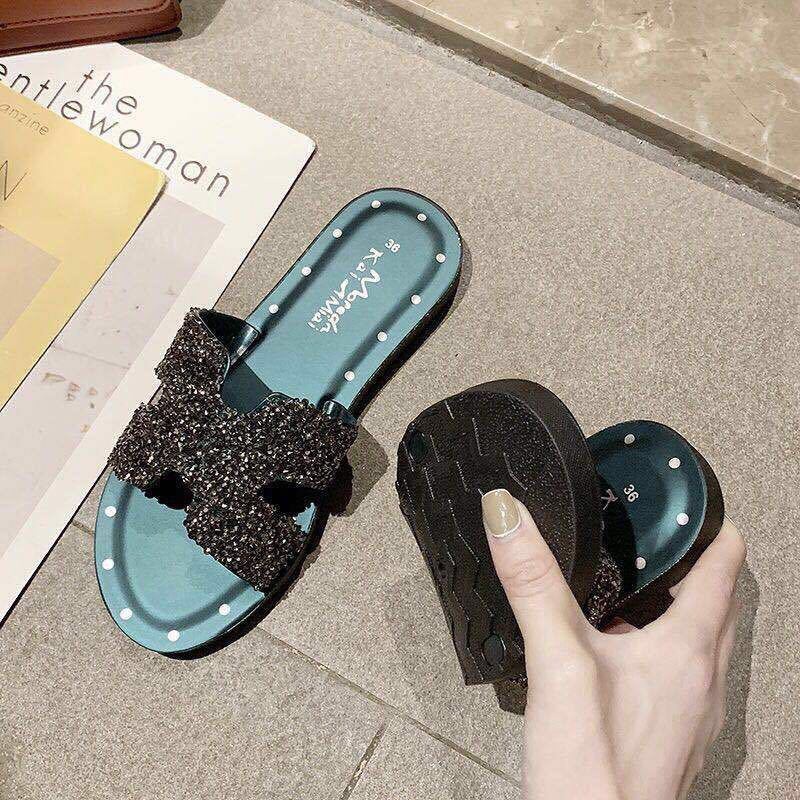 Dép sandal hở ngón đính đá phong cách Hàn Quốc thời trang cho nữ