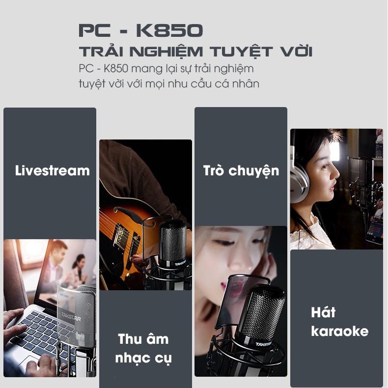 【Chính hãng】Mic thu âm chuyên nghiệp cao cấp Takstar PC-K850 hát karaoke, livestream, bán hàng