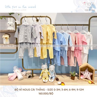 FULL Nous Bộ Quần Áo Dài Tay Nous Cài Thẳng Vải Nu Velours nỉ Size từ 0-3 Tháng đến 9-12 Tháng