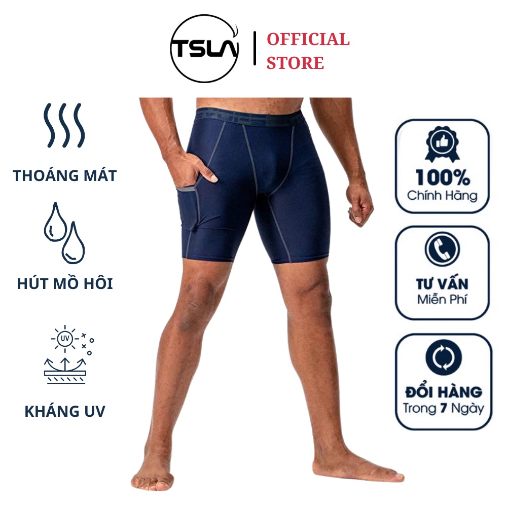 Quần short legging nam DEVOPS có túi form ôm lưng thun dạng đùi thể thao tập gym ...