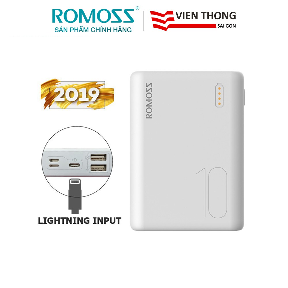 Pin sạc dự phòng Romoss Simple 10 10.000mAh (Sense 4 mini 2019) tặng đèn LED USB