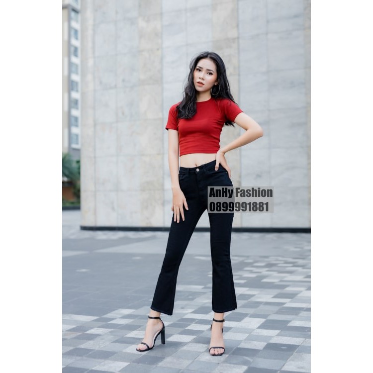 Quần Jeans Nữ Ống Loe Lưng Cao Co Giãn