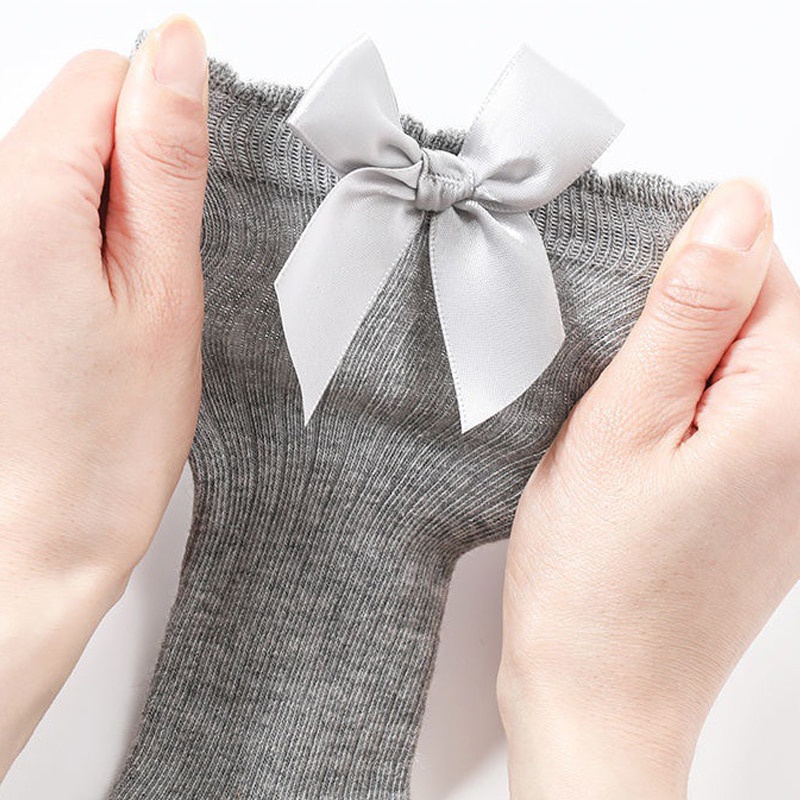 Vớ Cotton Cao Đến Đầu Gối Chống Trượt Mềm Mại Đính Nơ Dễ Thương Dành Cho Trẻ Sơ Sinh