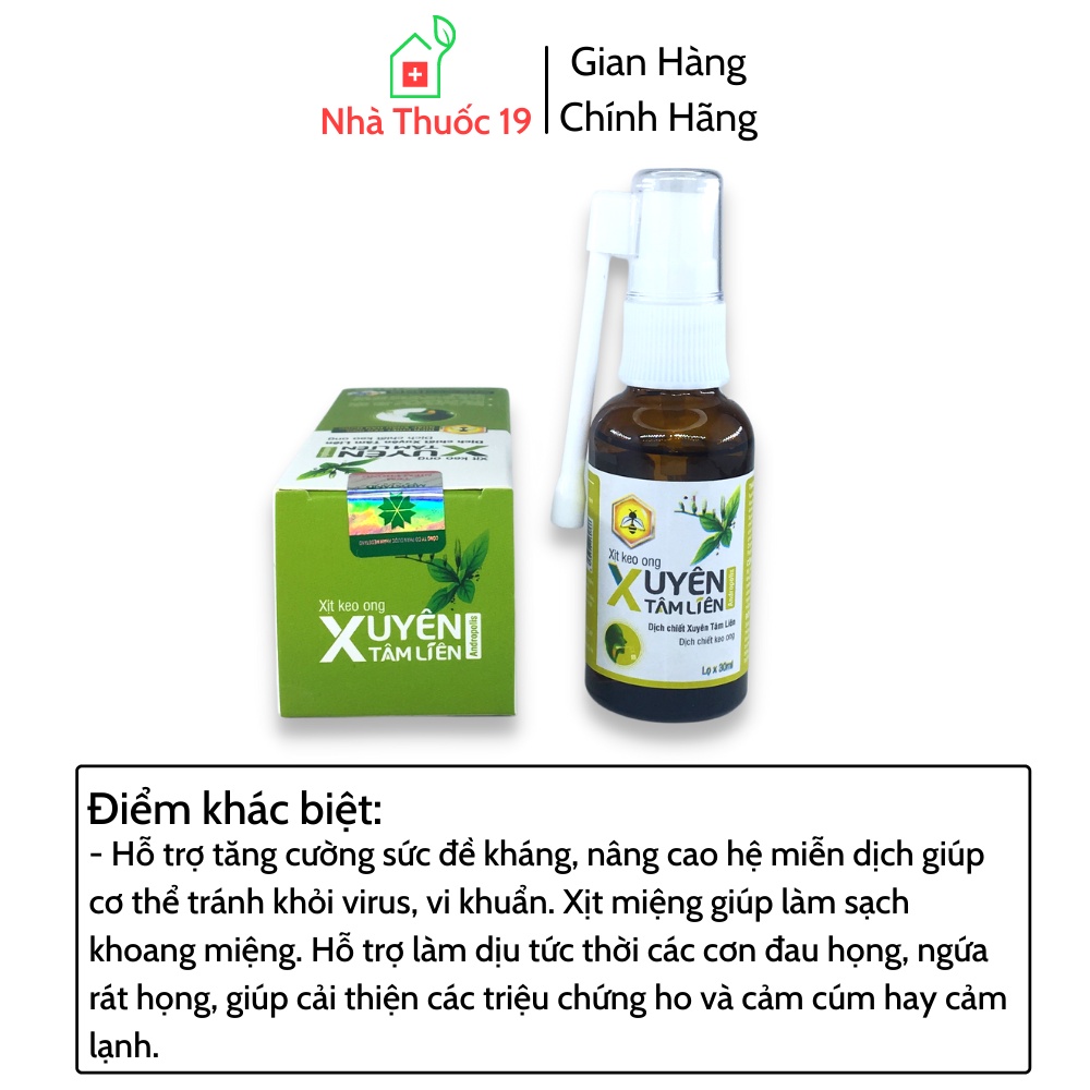 Xịt Họng Từ Keo Ong Xuyên Tâm Liên Cho Bé Từ 6 Tháng Giúp giảm ho và nhiệt miệng cho trẻ Lọ 30ml hoàn toàn từ thảo dược