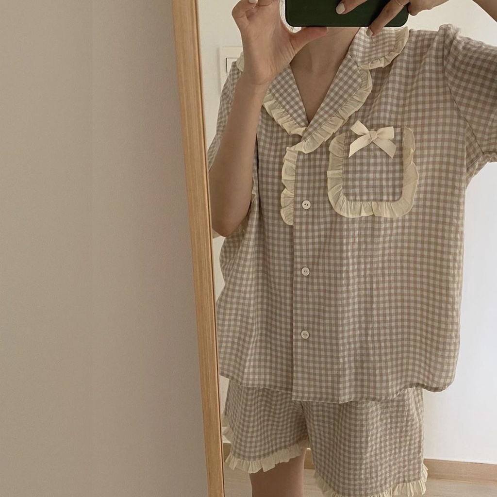 Set Đồ Ngủ Sọc Ca Rô Xinh Xắn Dành Cho Nữ