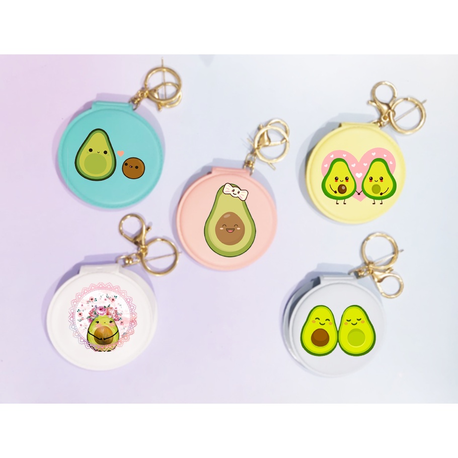 Gương quả bơ 2 mặt GIK19 móc khoá gương avocado in hình hoạt hình cute dễ thương