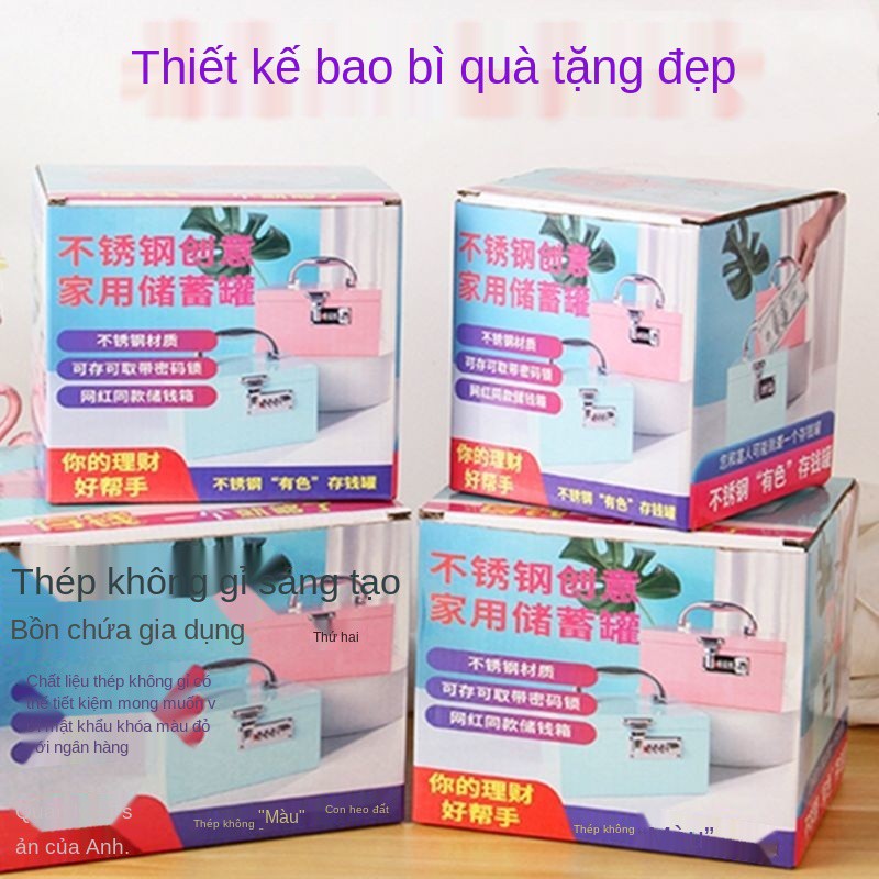 Heo đất trẻ em bằng thép không gỉ có thể cất giữ và mang đi dùng cho người lớn, hộ gia đình con khóa mật khẩu, hộ