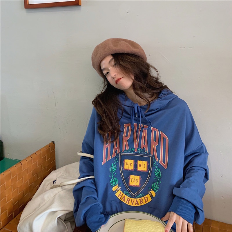 SUXI Áo Hoodie Nữ Tay Dài Dáng Rộng In Hình Phong Cách Hàn Quốc