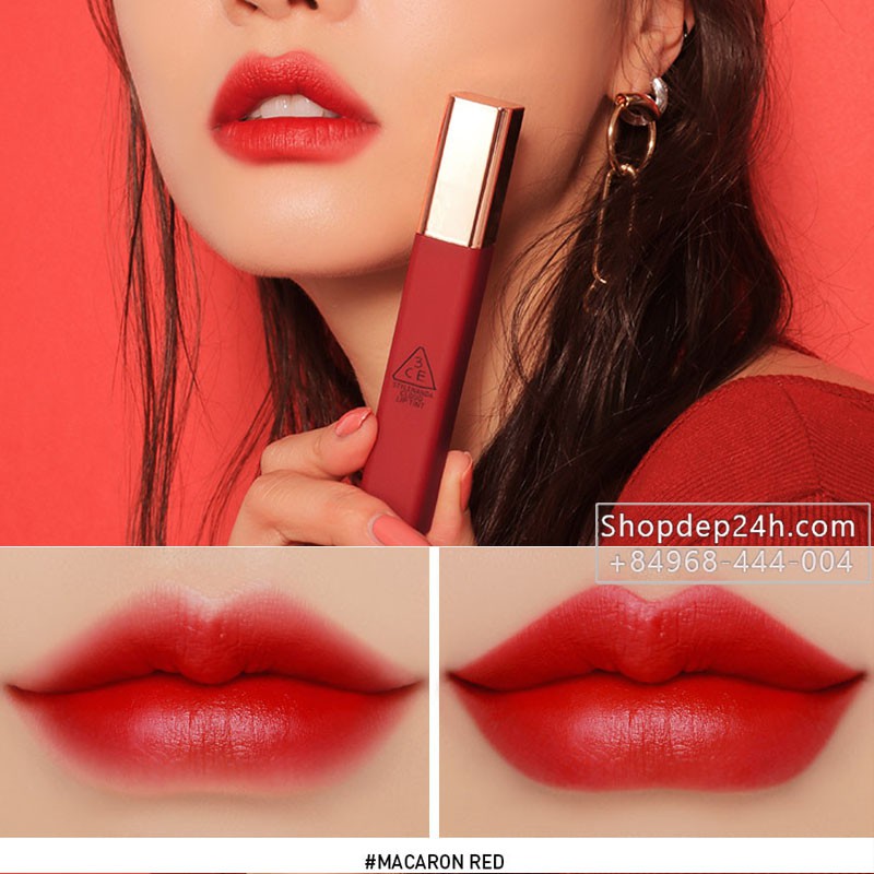 [3CE] Son kem 3CE Cloud Lip Tint #Macaron Red - Màu đỏ thuần pha chút ánh nâu