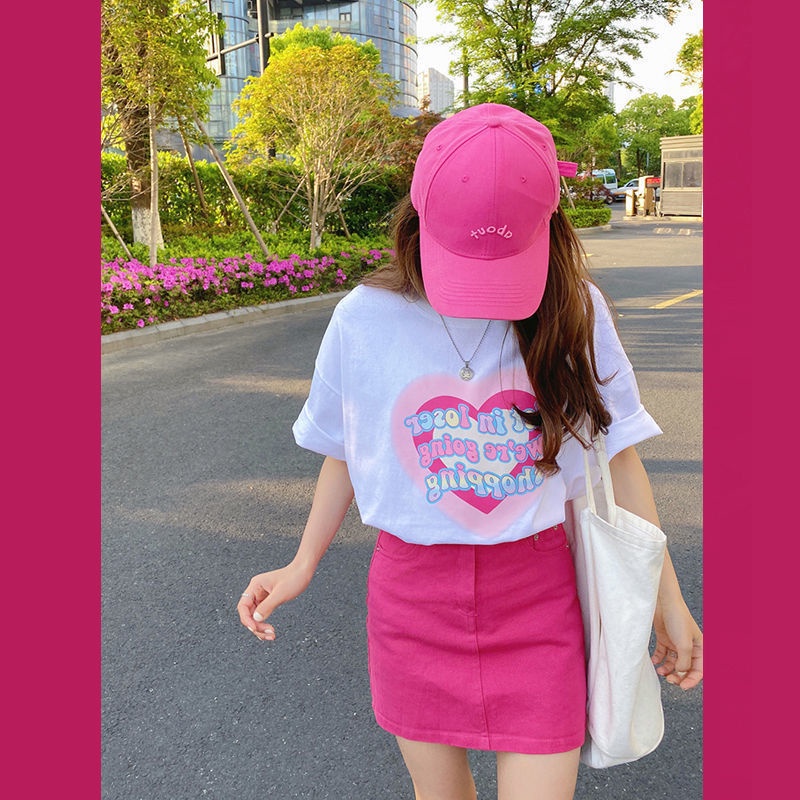 Set Áo Thun Tay Ngắn In Hình Gia Vị Dễ Thương + Chân váy jean Cho Nữ