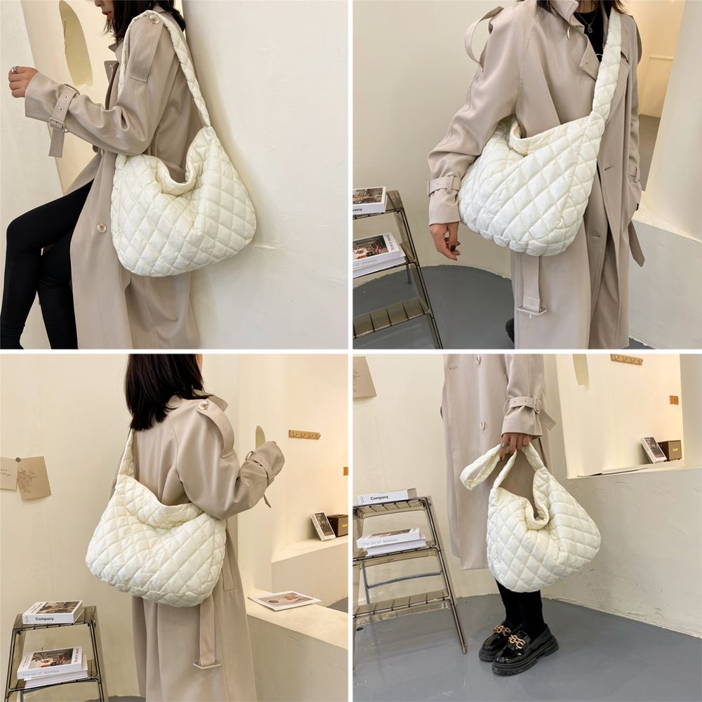 Túi xách đeo vai cỡ lớn bằng cotton họa tiết kẻ sọc nhiều màu thời trang mùa đông cho nữ