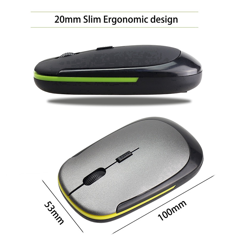 Chuột quang không dây mini siêu mỏng 2.4GHz có đầu thu USB không dây 1600DPI cho laptop