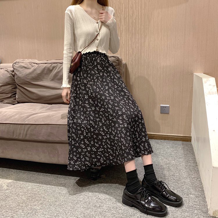 Chân váy hoa nhí vintage dài SANMAY Chân váy công sở dài qua gối ulzzang, vải voan, cực xinh yêu CV004 | BigBuy360 - bigbuy360.vn
