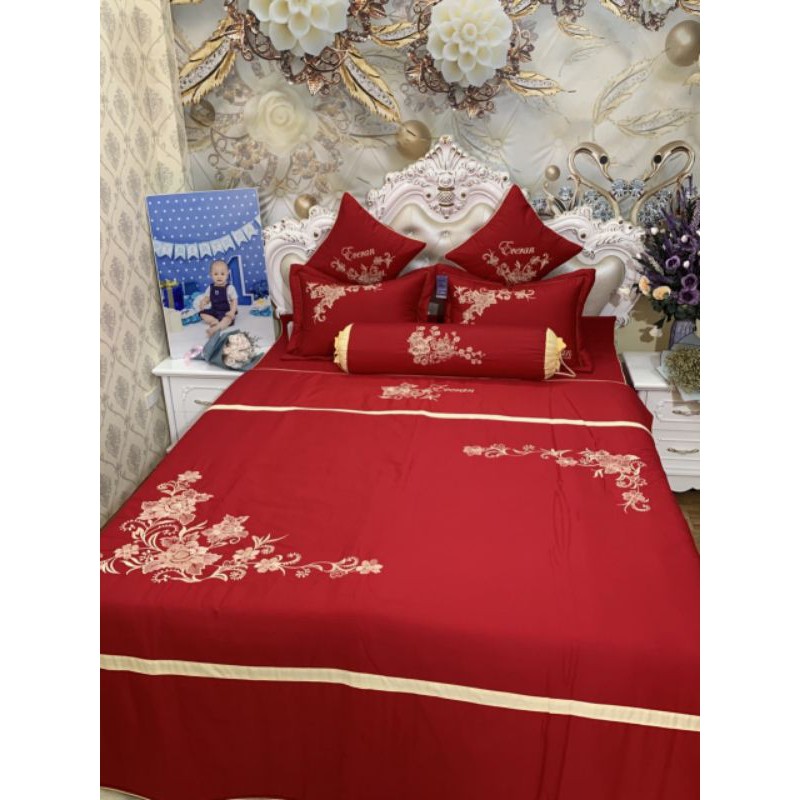 Chăn ga gối satin cưới 7 món cotton 100%