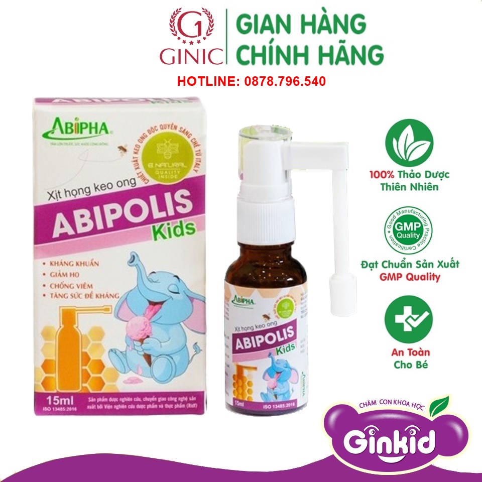 Xịt Họng Keo Ong Cho Bé Abipolis Kids - Giảm ho nhanh chóng, phòng viêm họng do vi khuẩn và virus, tăng sức đề kháng.