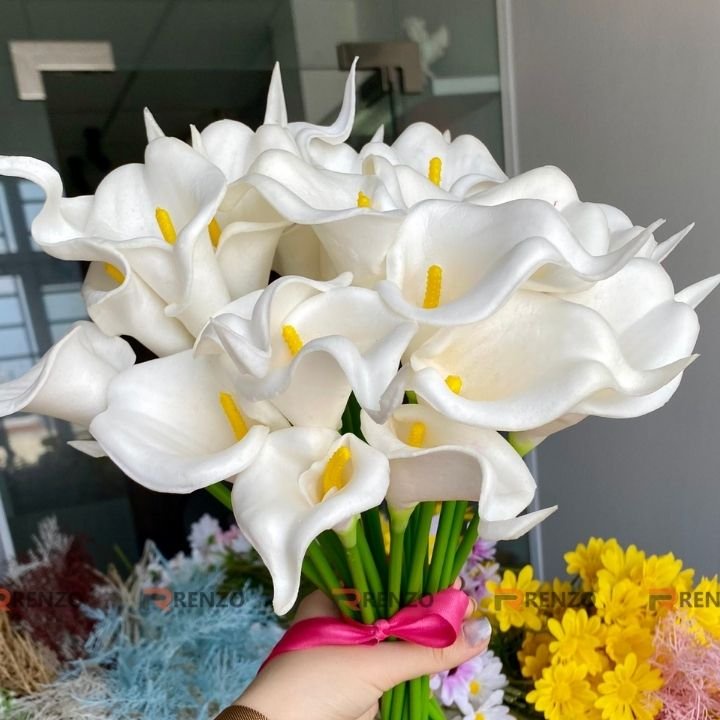 Hoa Calla Lily giả hoa Rum PU mini cao su cao cấp- Hoa Chi Vân Môn giả trang trí