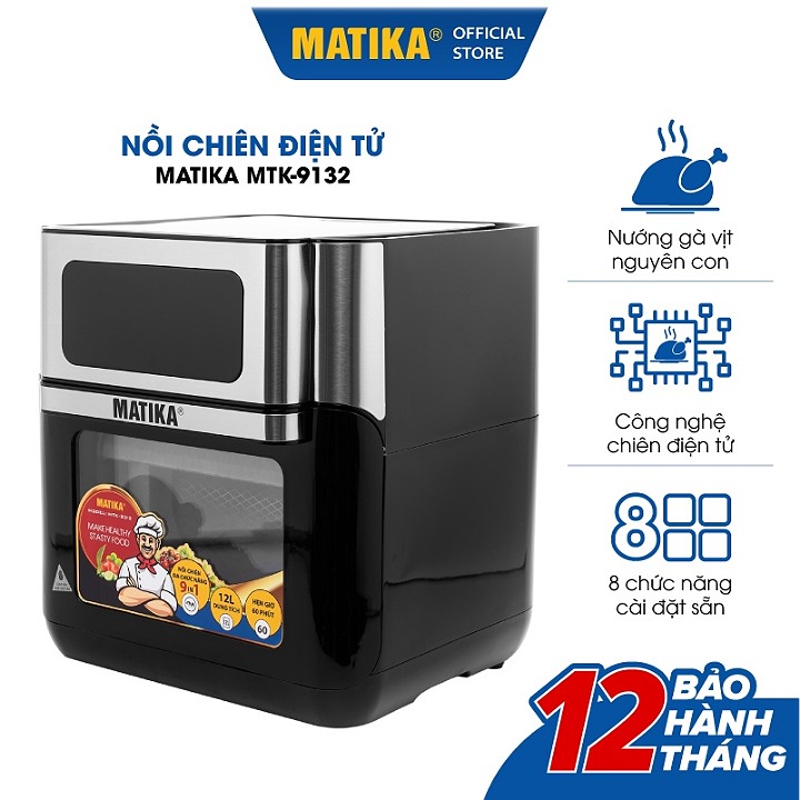 Nồi Chiên Không Dầu 12L Matika-9312 Đa Năng 9 in1 chức năng chiên điều khiển cảm ứng hiện đại chiên nướng quay (12.0L)