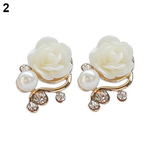 1 Đôi Bông Tai Hình Hoa Hồng Đính Đá Và Ngọc Trai Giả Phong Cách Hàn Quốc Cho Nữ