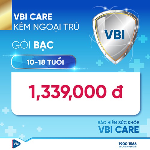 TOÀN QUỐC [E-Voucher] Bảo hiểm sức khỏe - Gói BẠC kèm NGOẠI TRÚ (10-18 tuổi)  VBI - VIETINBANK