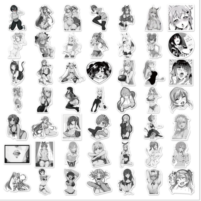 Combo Sticker SEXY GIRL TRẮNG ĐEN nhựa PVC không thấm nước, dán nón bảo hiểm, laptop, điện thoại, Vali, xe