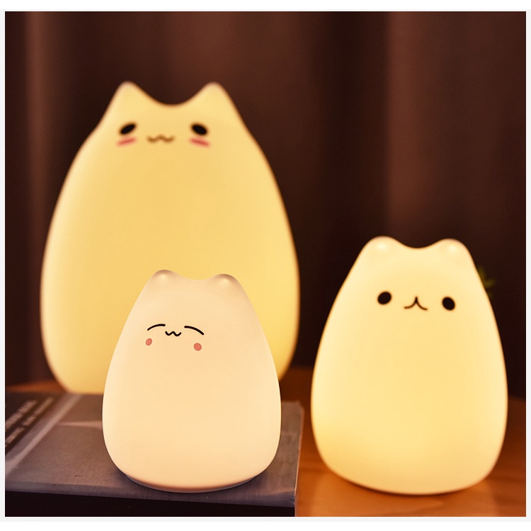 Đèn ngủ mèo silicon siêu cute nhiều chế độ sáng, Tiết kiệm điện- Kèm pin sẵn