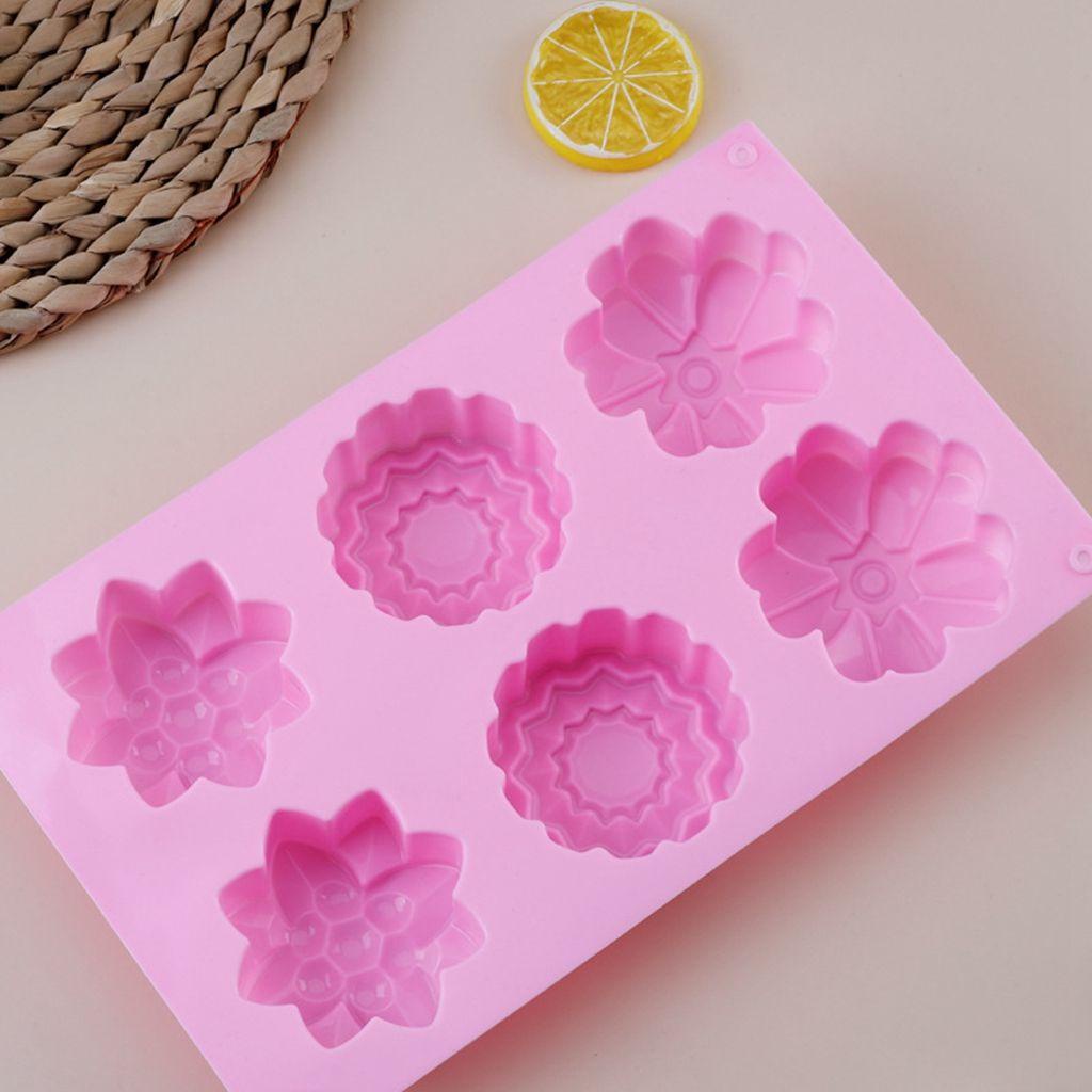 Khuôn Làm Bánh Trung Thu / Thạch Rau Câu 6 Ngăn Hình Hoa 3D Bằng Silicone
