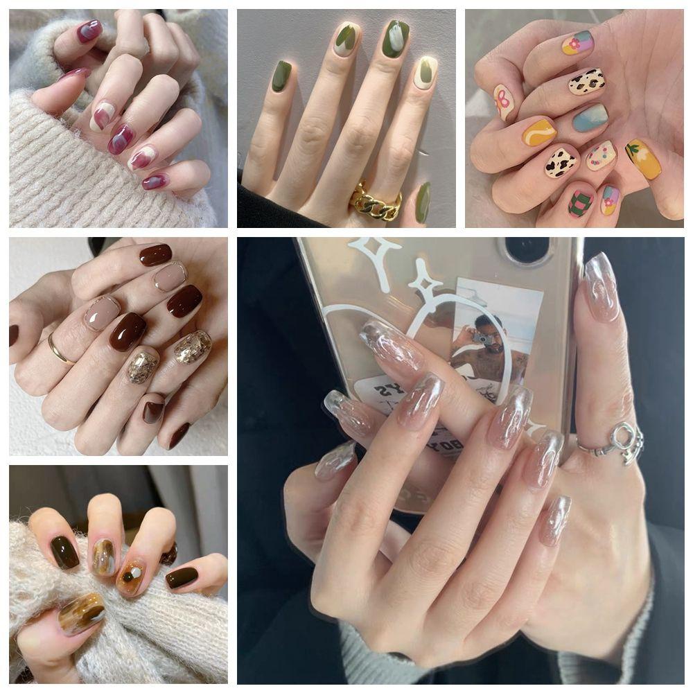 Móng Tay Giả Ngắn Hình Tròn Che Phủ Toàn Diện Phong Cách Pháp