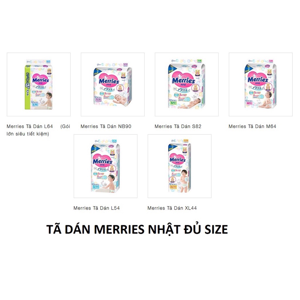 1 Gói Tã Dán/Quần Merries Nhật Nhập Khẩu Đủ Size NB90/S82/M64/L54/XL44/M58/L44/XL38/XXL26 (MUA 3 GÓI tặng 1 QUÀ)
