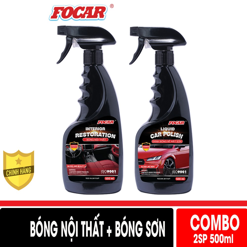 Bộ 2 chai dưỡng bóng nội thất ô tô+ Bóng bề mặt sơn Focar 500ml