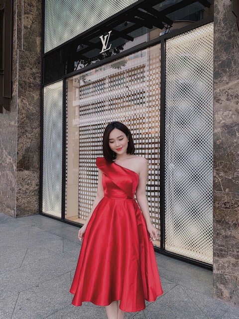 Đầm xoè lệch vai phi lụa cao cấp NƠ LƯNG TO SANG TRỌNG - MS161V660D