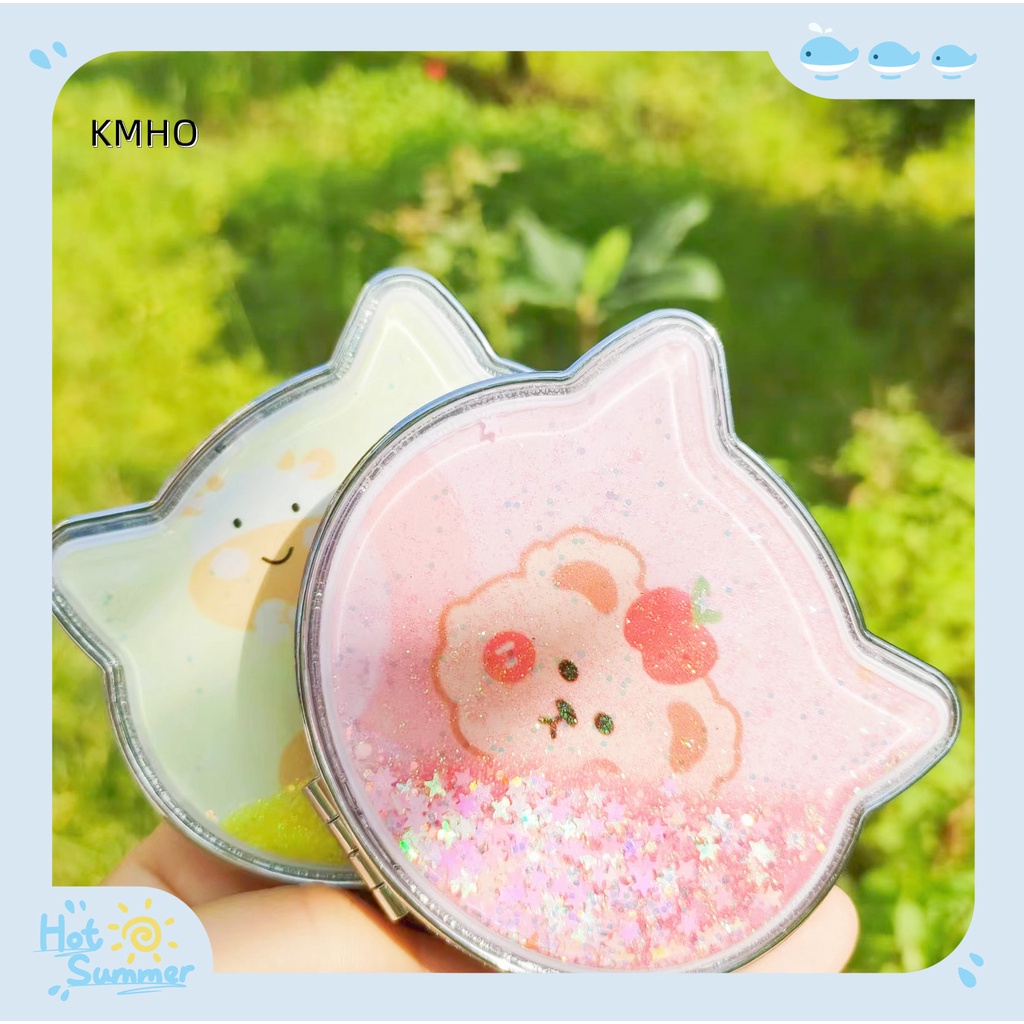 KMHO Net người nổi tiếng cát lún gương trang điểm mang theo gương nhỏ nữ dễ thương phim hoạt hình gấp hai mặt gấp sinh viên thay quần áo gương quà tặng gương trang điểm
