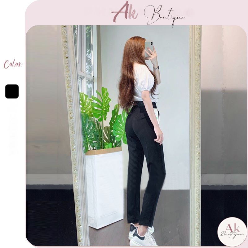 Quần tây nữ lưng thun cạp lưng cao dáng baggy suông dài kiểu basic màu đen khoá sườn mặc đi học sinh viên đi làm công sở | BigBuy360 - bigbuy360.vn