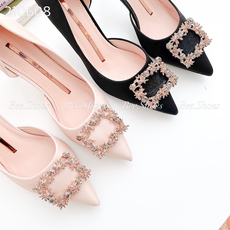 EESHOES - GIÀY CAO GÓT NỮ DA MỀM MŨI NHỌN - GIÀY CAO GÓT MŨI NHỌN CAO 5CM CÓ SẴN MÀU ĐEN - KEM 210608