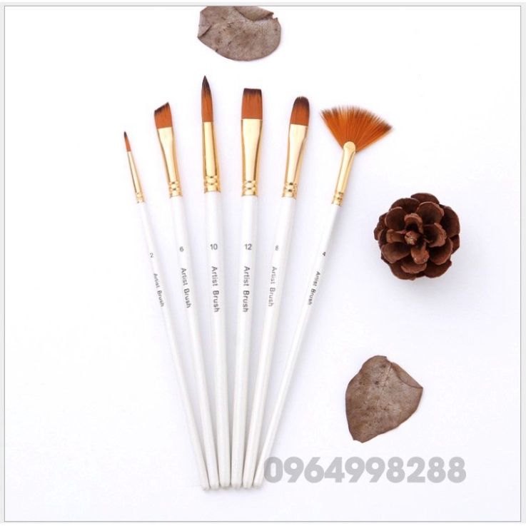 Bộ cọ 6 chi tiết cao cấp🌈 tặng kèm bút tỉa đen vẽ acrylic🔥màu bột🔥sơn dâu🔥màu nước ( bộ màu trắng sang chảnh)