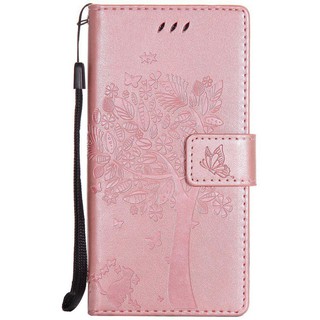 For Huawei P8 Lite Rose Gold Cat Tree Leather Flip Wallet Stand Case Cover