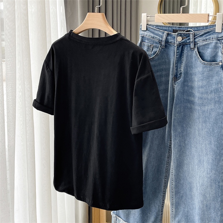 Áo Thun Tay Ngắn Cổ Tròn Dáng Rộng In Chữ Thời Trang Hàn Quốc Cho Nữ