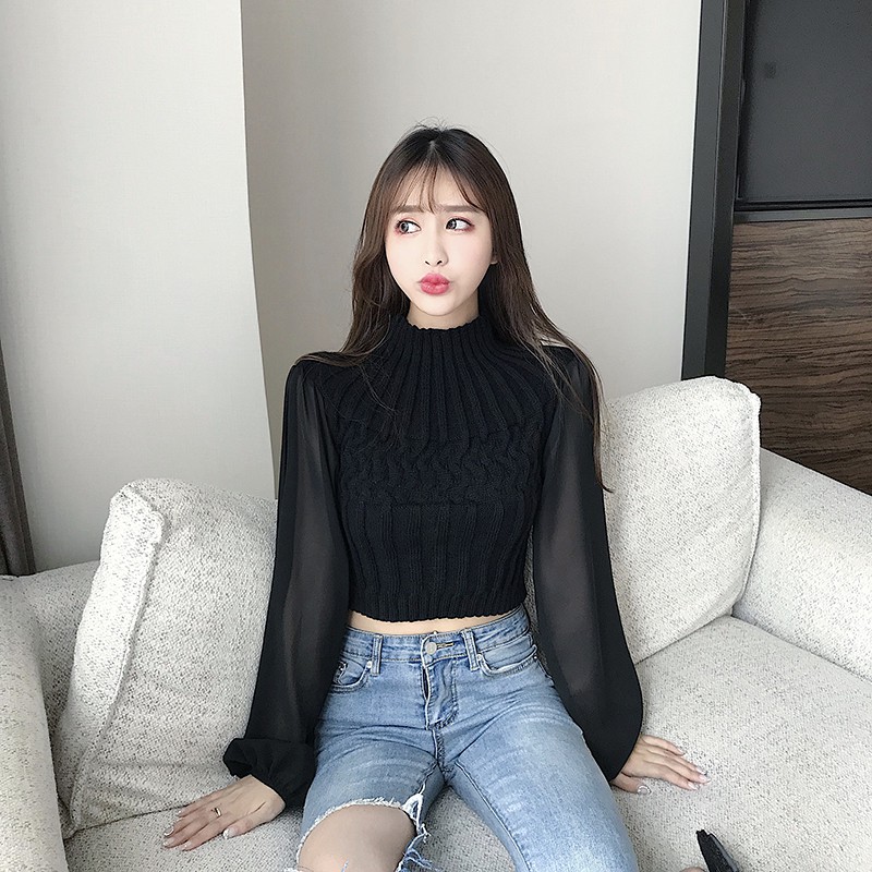 Áo Len Ôm Sweater Tay Bồng Màu Đen SIêu Xinh SAVVY SHOP