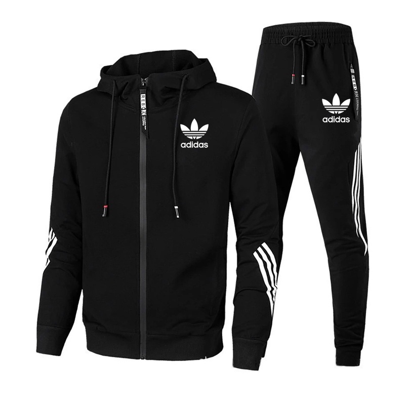 Set áo khoác Hoodie in logo Adidas + quần dài phong cách thể thao năng động cho nam