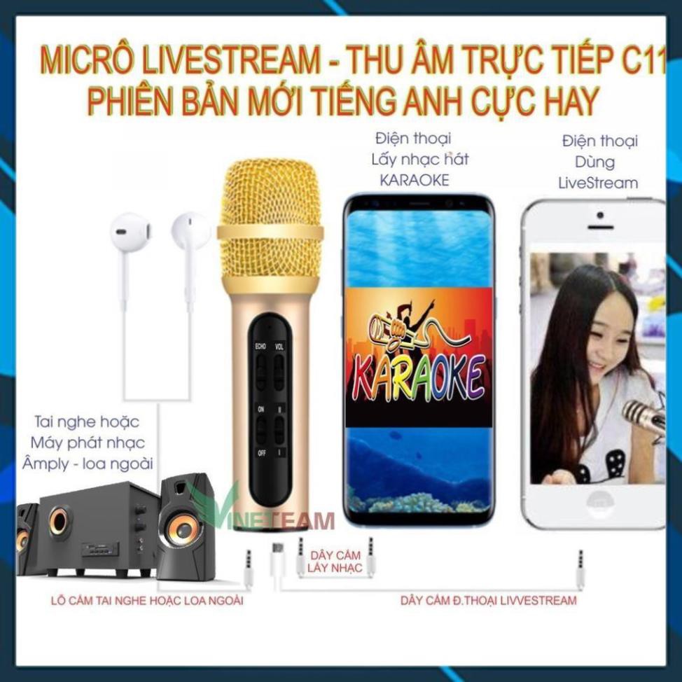 Micro thu âm karaoke livestream C11 Kèm đầy đủ phụ kiện - Bảo hành 6 tháng Lỗi 1 dổi 1 FREE SHIP