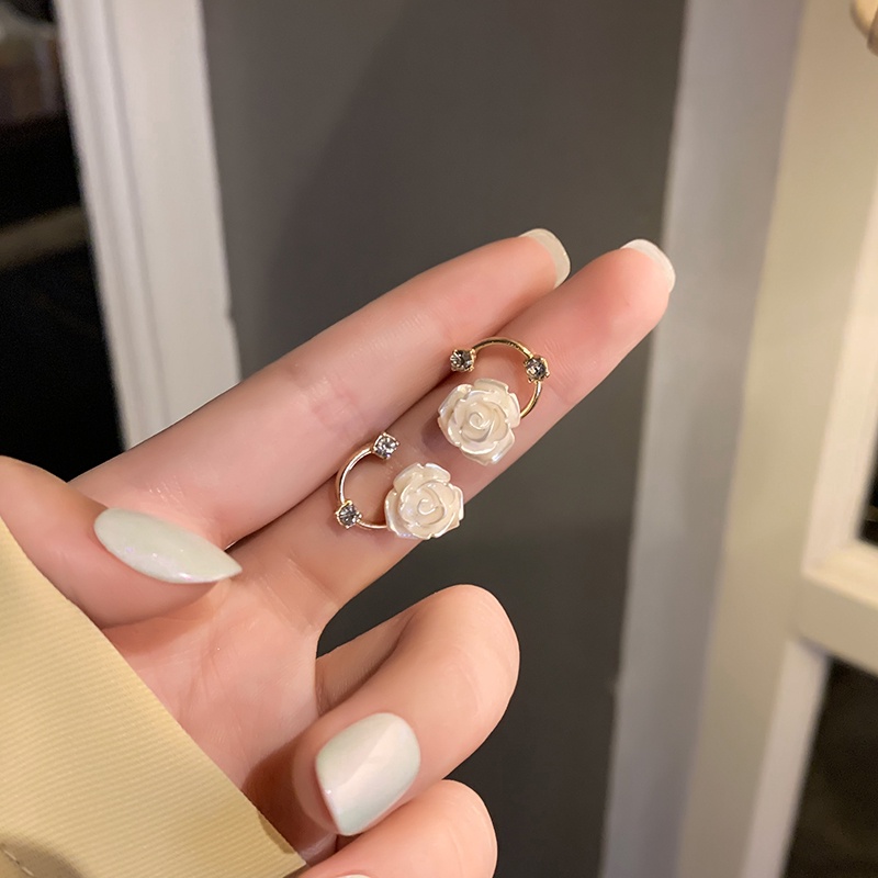 Bông Tai Hình Chữ C Đính Đá Lấp Lánh Phong Cách Hàn Quốc Ngọt Ngào Cho Nữ