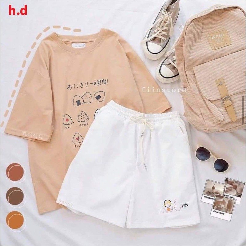 Sét áo in hình chữ Nhật+quần đùi trắng HĐ11