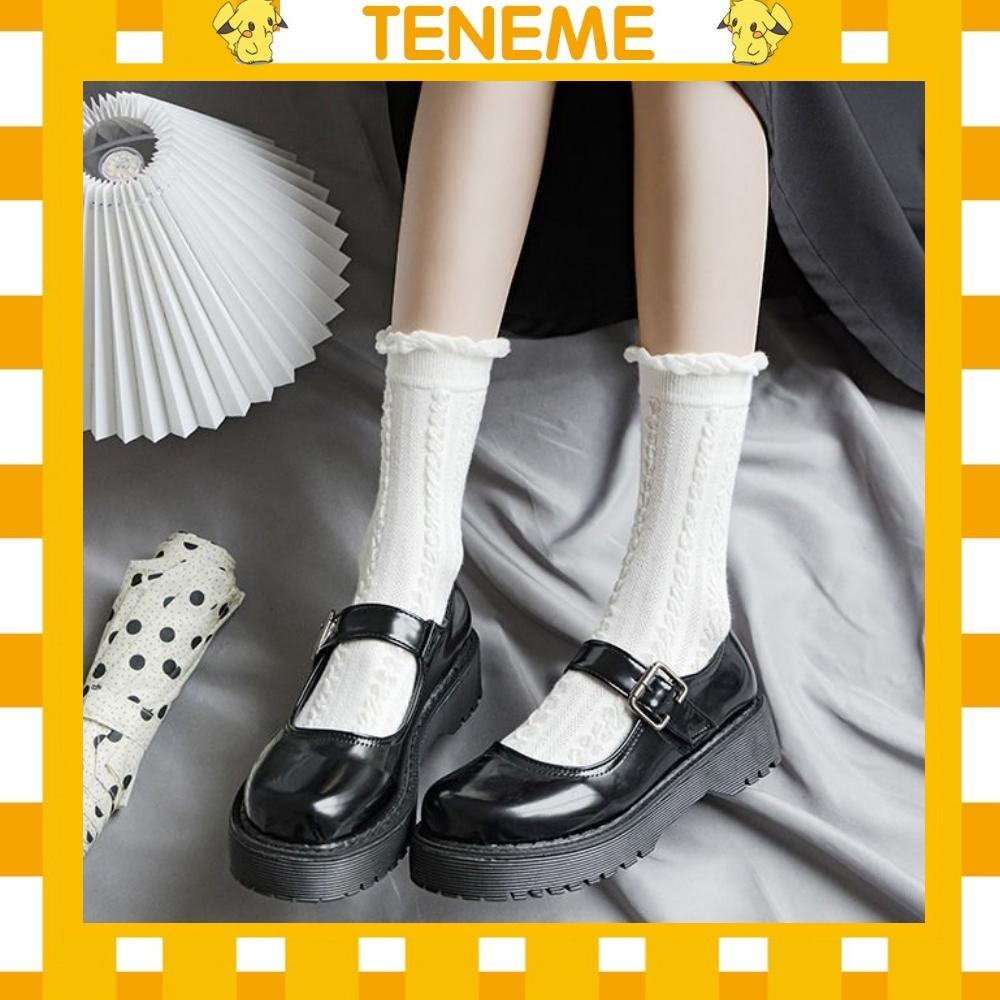 Vớ nữ cute Teneme tất nữ cao cổ màu trắng họa tiết ren bèo hàn quốc ấm áp TN136