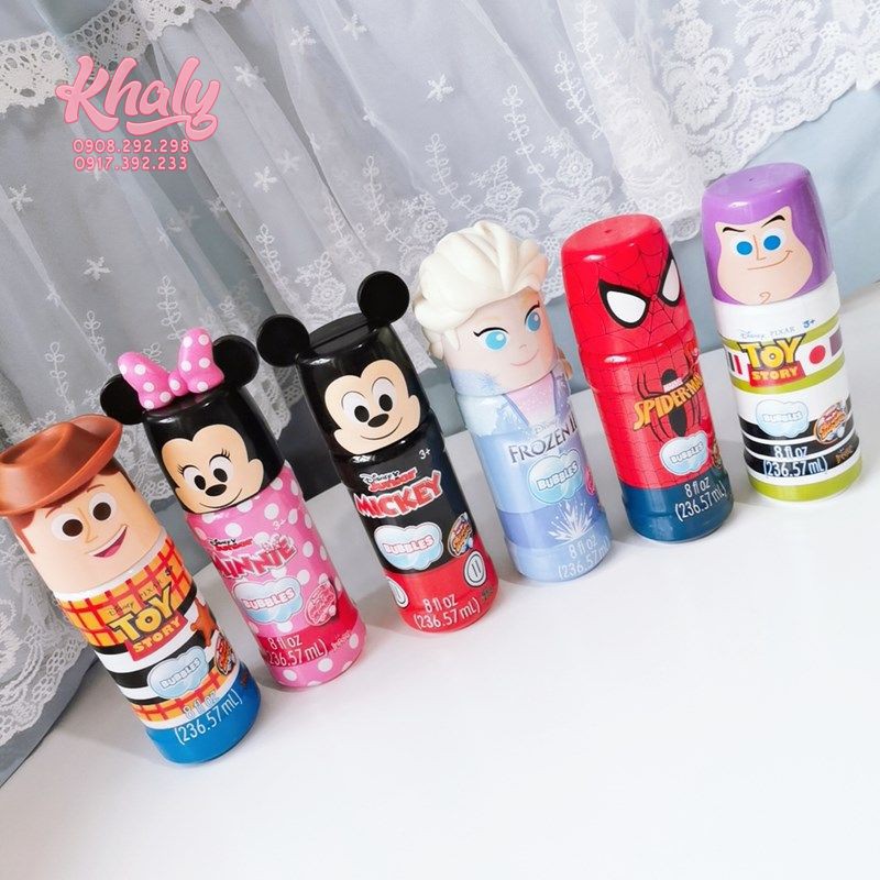 Chai thổi bong bóng nước xà phòng hình 6 nhân vật Disney Frozen,Spiderman,Minnie,Mickey,Toy siêu cute cho bé - 18P39NBB